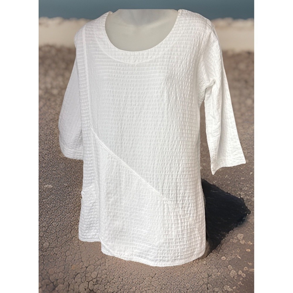 Vermont Country Store Seersucker Tunic Top Bright White Size Small  #266